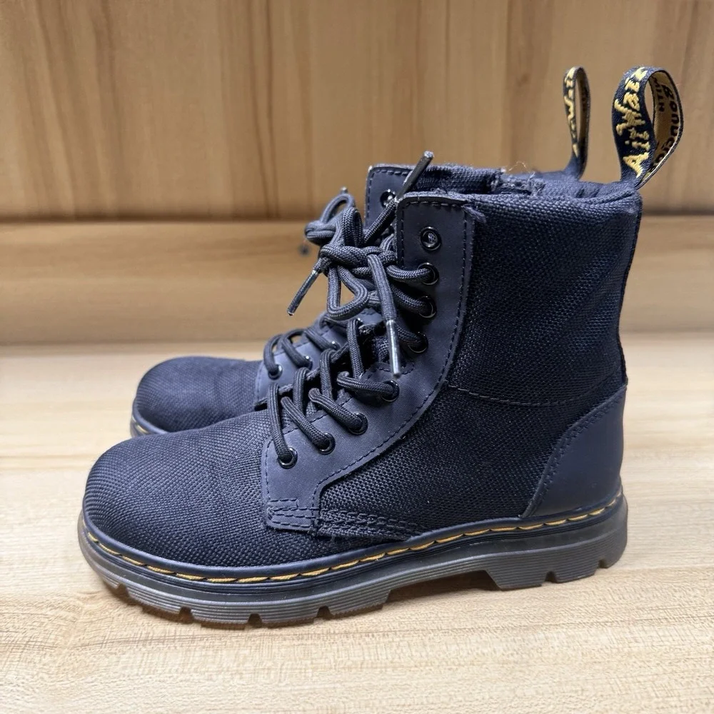 Dr. Martens Boots Doc Combs J Combat Lace Up Canvas Zip‎ Black Youth Kids Sz 1